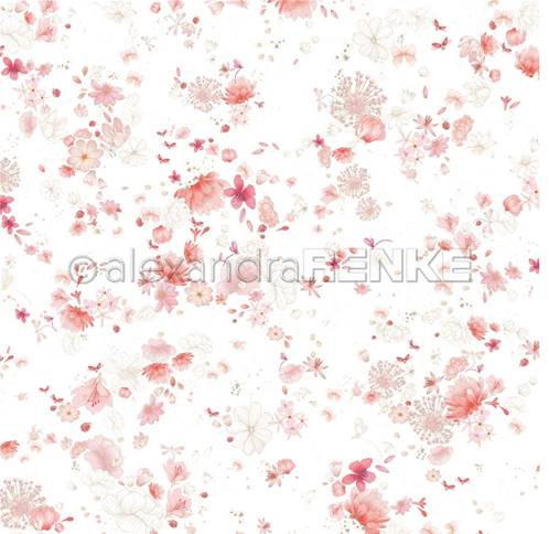 Papier - Pink flowers on white