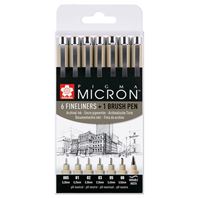 Pigma Micron - 6 stylos fineliners + 1 pinceau