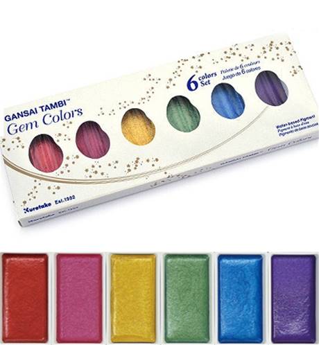 Palette aquarelle - Gansai Tambi - 6 couleurs Set Gem colors