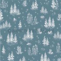 Papier - Merveilleux Noël - Forêt de sapins enneigés sur bleu crépuscule