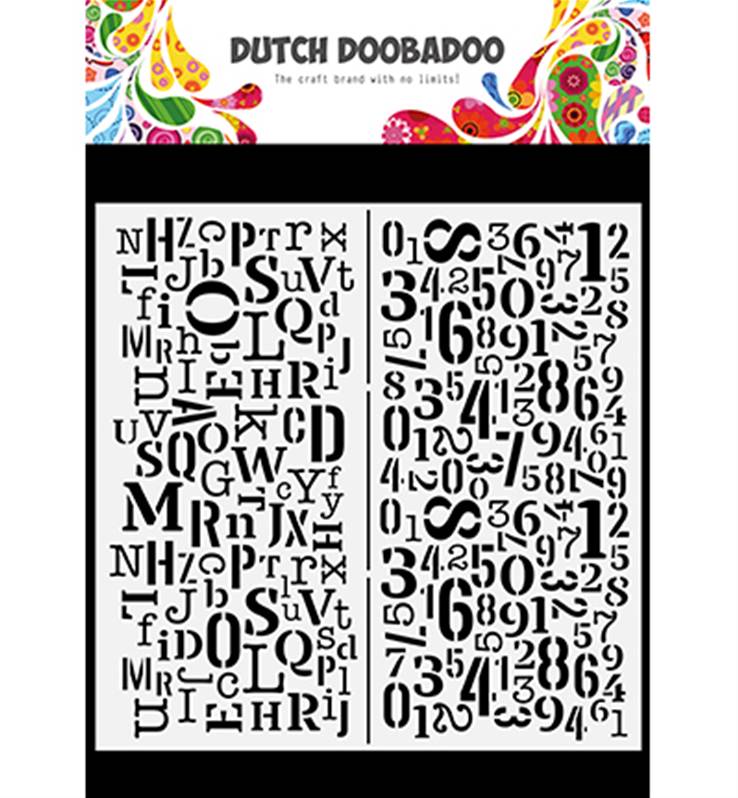 26 pochoirs, 16 x 16 cm Dutch Doobadoo Art Lettre A-Z 