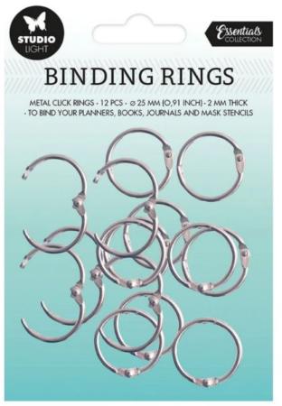 Essentials Binding Click Rings - Argent - 25 mm extérieur - lot de 12