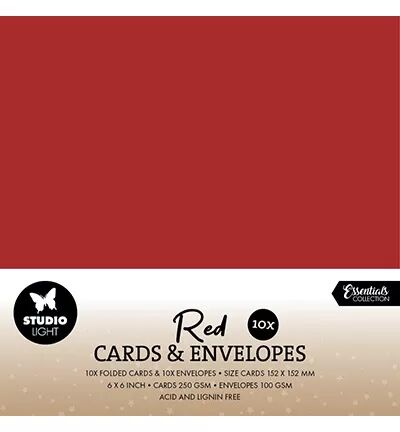 10 cartes 15x15 et enveloppes - Rouge