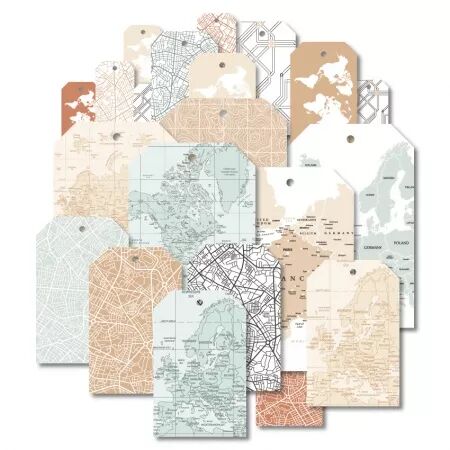 21 &eacute;tiquettes imprim&eacute;es Carte du monde - Horizons - Floril&egrave;ges Design