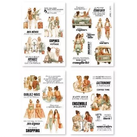 4 Planches Stickers COPINES DE VOYAGE - Horizons - Floril&egrave;ges Design