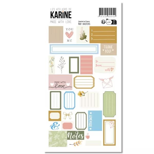 Autocollants 30 �tiquettes - Made with Love - collection Made with love - Les ateliers de Karine