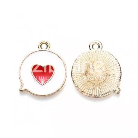 Breloque �maill�e - M�daillon coeur blanc