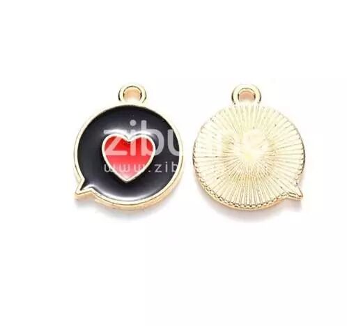 Breloque �maill�e - M�daillon c�ur noir