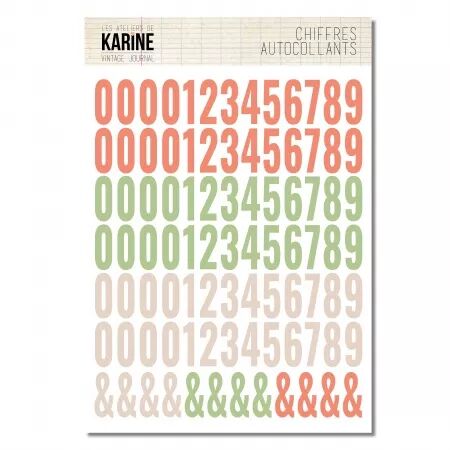 Chiffres autocollants - Vintage Journal - vert, beige, corail  - Les Ateliers de Karine
