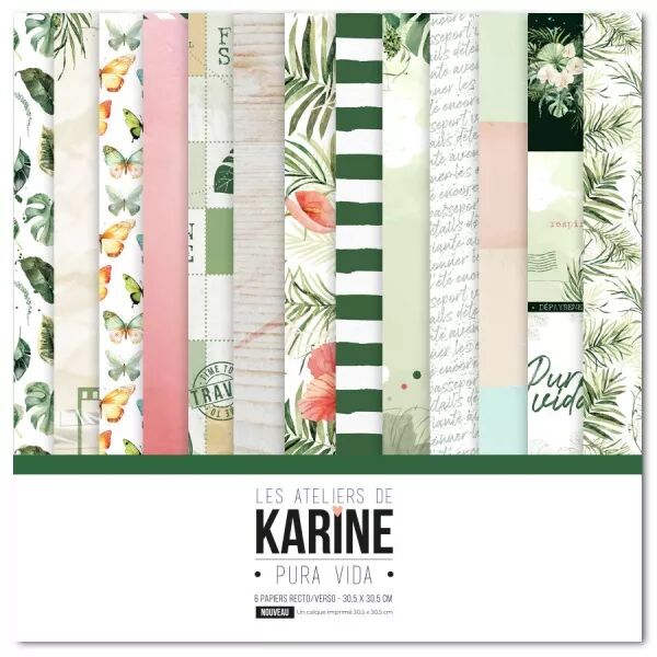 Collection 6 papiers imprim�s + 1 calque - Pura Vida - Ateliers de Karine
