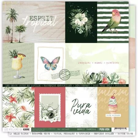 Collection 6 papiers imprim&eacute;s + 1 calque - Pura Vida - Ateliers de Karine