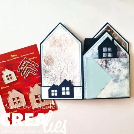 Die Create A Box Large 34 - Maison plate avec porte, fenêtre et neige - Crealies