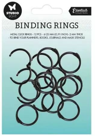 Essentials Binding Click Rings - Noir - 25 mm ext&eacute;rieur - lot de 12