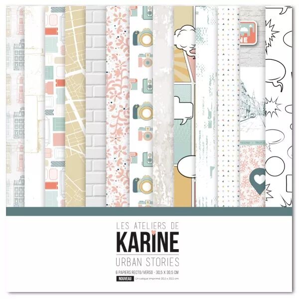 Pack 6 papiers imprim�s + 1 calque - Urban Stories - Ateliers de Karine