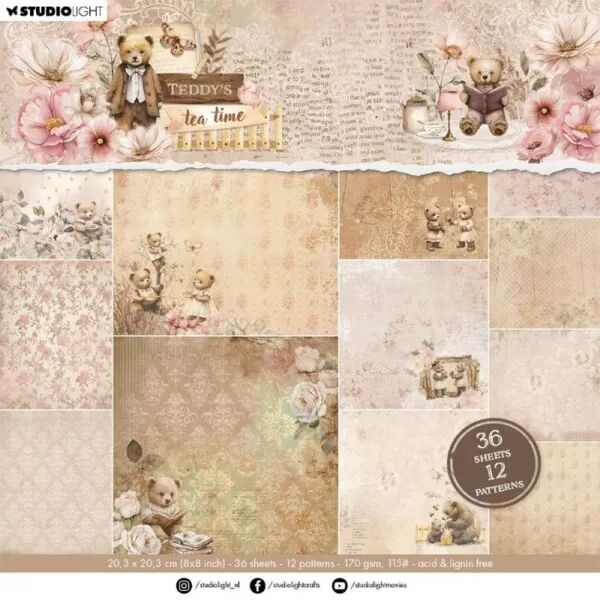 Paper pad - 20x20 - Teddy\'s tea time - Studio Light