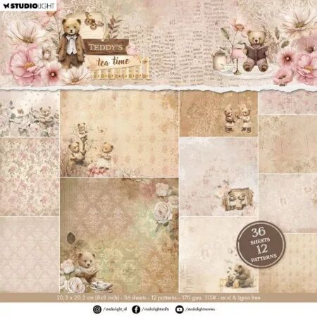Paper pad - 20x20 - Teddy\'s tea time - Studio Light