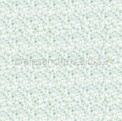Papier - Fin motif floral turquoise-menthe