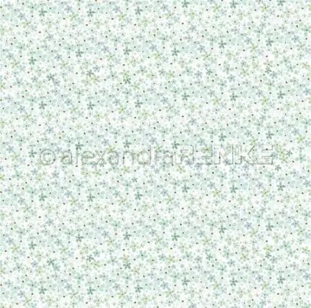 Papier - Fin motif floral turquoise-menthe