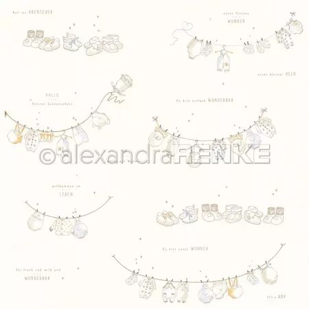 Papier - Linge b&eacute;b&eacute; bleu - Alexandra Renke