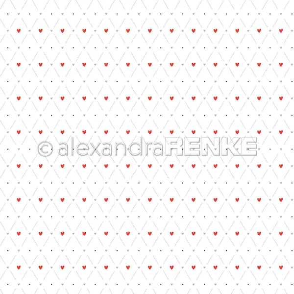 Papier - Papier d�coratif � Motif losange denim avec des c�urs rouges �