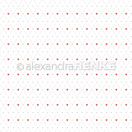 Papier - Papier d&eacute;coratif &laquo; Motif losange denim avec des c�urs rouges &raquo;
