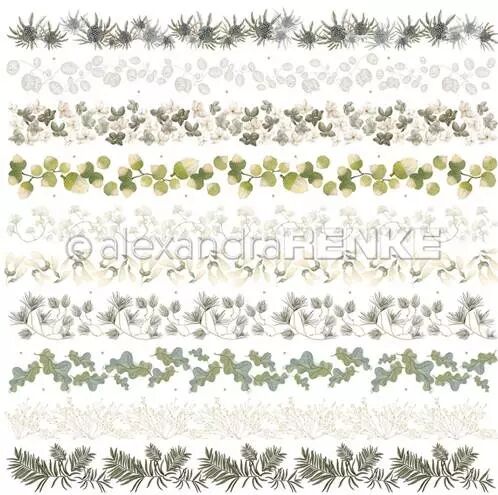 Papier - Rayures florales de sapins et de glands