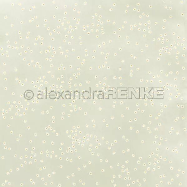 Papier - ronde de marguerites - fond vert sauge  - Alexandra Renke