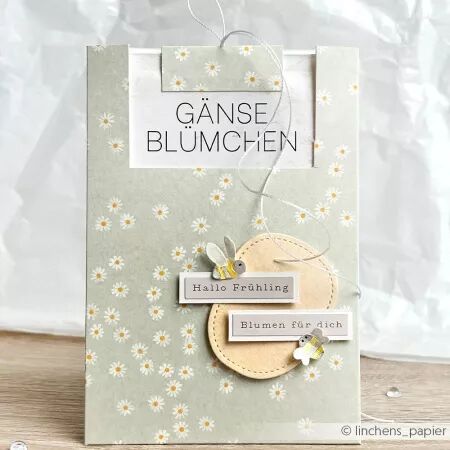 Papier - ronde de marguerites - fond vert sauge  - Alexandra Renke