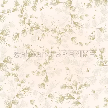 Papier - Tourbillon d\'aiguilles de pin sur fond cr&egrave;me