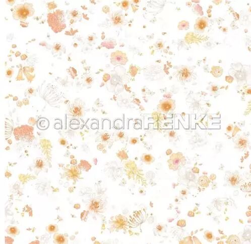 Papier - Yellow-orange flowers on white