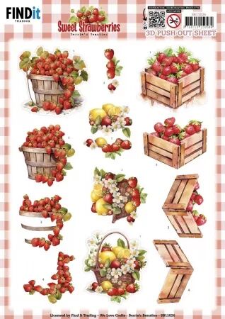 Papier  Push out - Sweet Straberries - fraises en cagette