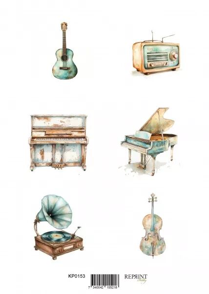 Papier � d�couper - Instruments musique vintage - Reprint Hobby