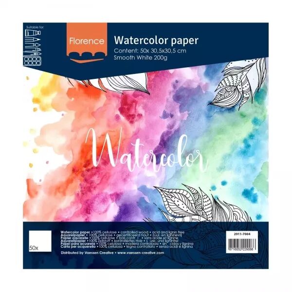Papier Aquarelle 30x30 Lisse  - 200g - Blanc - 50 feuilles