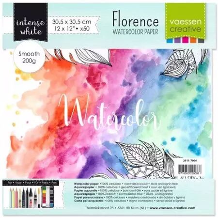Papier Aquarelle 30x30 Lisse  - 200g - Blanc - 50 feuilles