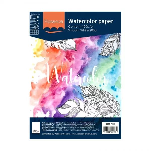 Papier Aquarelle A4 Lisse  - 200g - Blanc- 100 feuilles