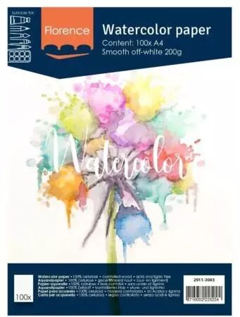 Papier Aquarelle A4 Lisse - 200g - Blanc cass� - 100 feuilles