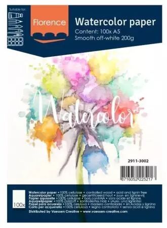 Papier Aquarelle A5 Lisse  - 200g - Blanc cass� - 100 feuilles