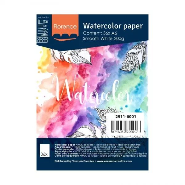 Papier Aquarelle A6 Lisse  - 200g - Blanc - 36 feuilles