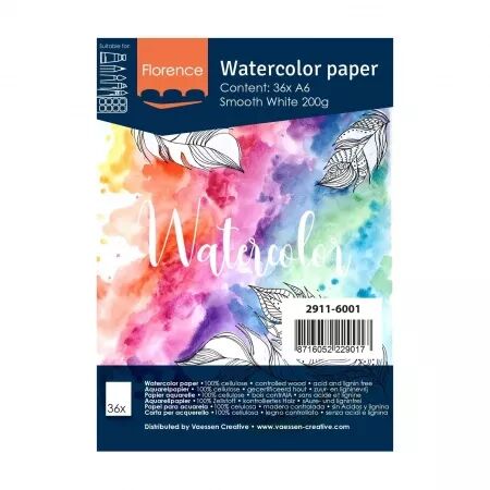 Papier Aquarelle A6 Lisse  - 200g - Blanc - 36 feuilles