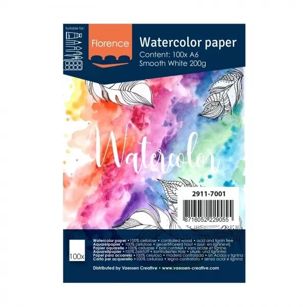 Papier Aquarelle A6 Lisse  - 200g - Blanc- 100 feuilles