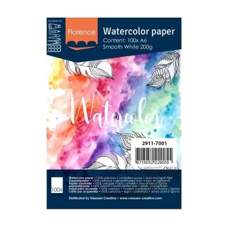 Papier Aquarelle A6 Lisse  - 200g - Blanc- 100 feuilles