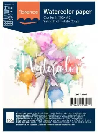 Papier Aquarelle A6 Lisse  - 200g - Blanc cass� - 100 feuilles
