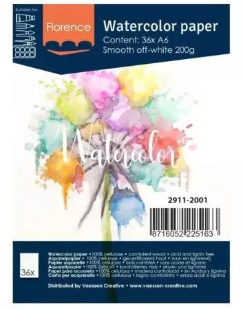 Papier Aquarelle A6 Lisse - 200g - Blanc cass� - 36 feuilles
