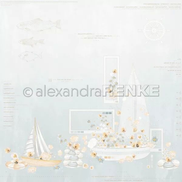 Papier Composition bateau florale � Bleu jade � - Alexandra Renke