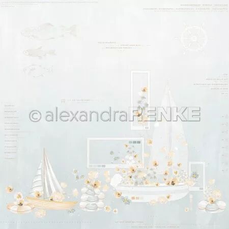 Papier Composition bateau florale &laquo; Bleu jade &raquo; - Alexandra Renke
