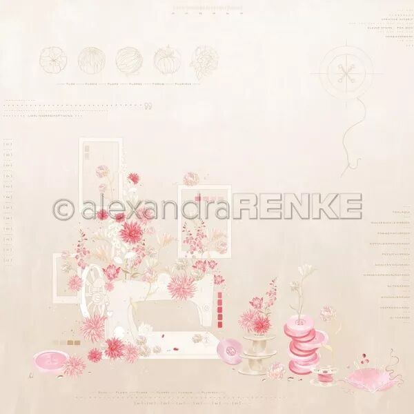 Papier Composition florale pour machine � coudre, beige poudr� - Alexandra Renke