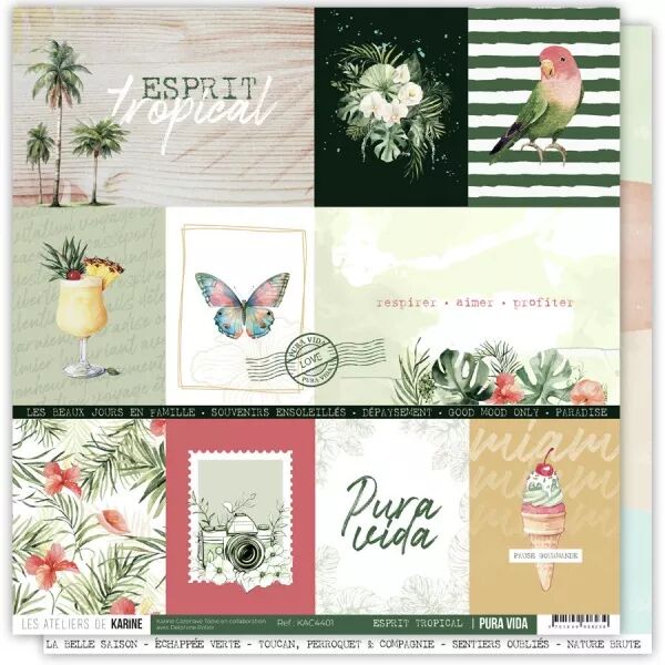 Papier imprim� - Pura Vida 1 \ Esprit tropical\  - Pura Vida - Ateliers de Karine