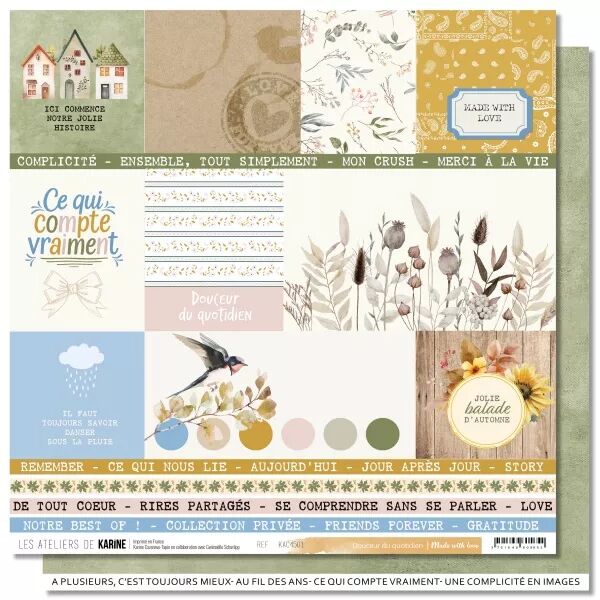 Papier imprim�- Made with love 1 \'\'Douceur du quotidien\'\' - collection Made with love - Les ateliers de Karine