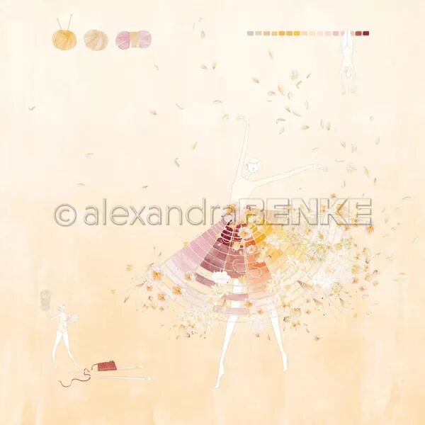 Papier Personnage laine � motif floral Abricot - Alexandra Renke