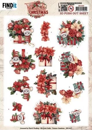 Papier Push out - Floral Christmas - Souris